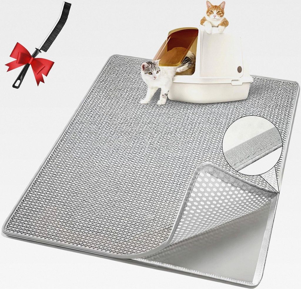 EVA Anti-Streu Katzenstreu Matte – Weiche Katzenklo Matte XXL (60x90cm) in Grau, geeignet für Katzenklo mit oder ohne Deckel, inkl. Reinigungsb...