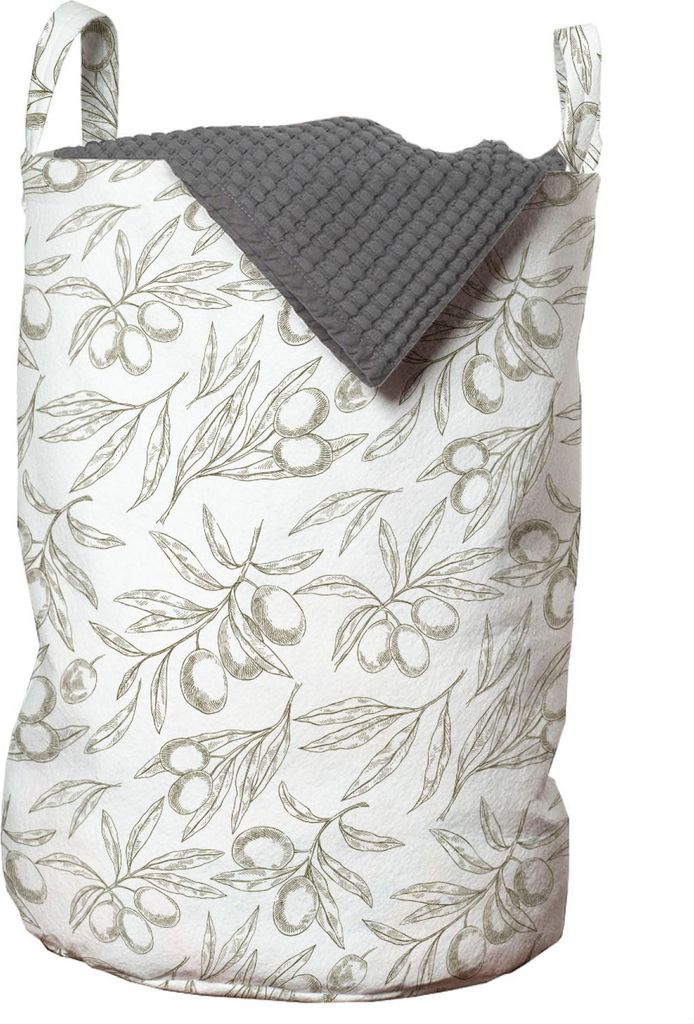 ABAKUHAUS Olive Wäschesack, Sketchy Hand Drawn Branchen, Wäschekorb mit Griffen Kordelzugverschluss für Waschsalons, 33 cm breit x 49 cm hoch, S...