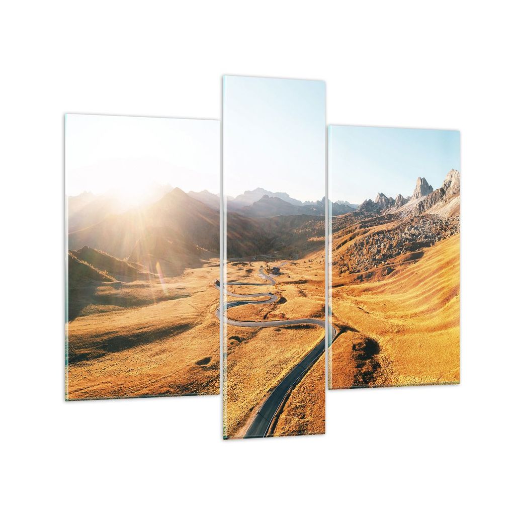 Bilder auf glas - 3 Teile - Sonne Berge Weg - 95x80cm - Glasbilder - Wandbilder - Bilder - Kunstdruck - zum Aufhängen bereit - Wanddekoration aus ...