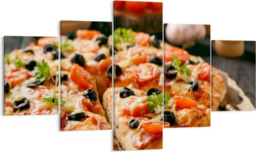 Bild auf Leinwand - Leinwandbild - Pizza Käse Tomaten - 125x70cm - Wand Bild - Wanddeko - Leinwanddruck - Bilder - Kunstdruck - Wanddekoration - L...