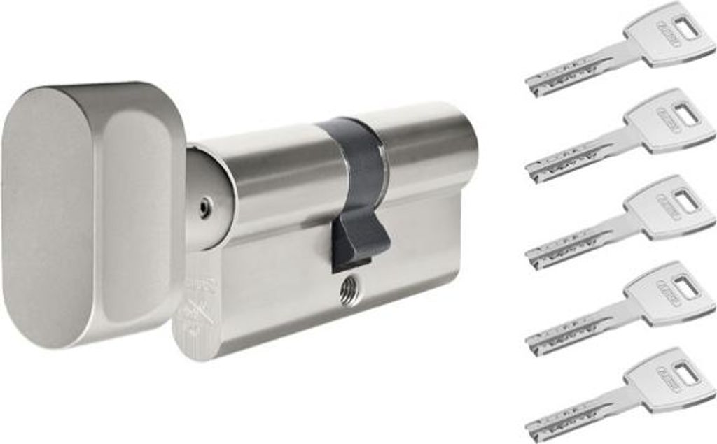 Einbruchhemmender Zylinder ABUS X12 35G/45 Nickel mit Knauf, 5 gebohrte Schlüssel, Klasse 6.D