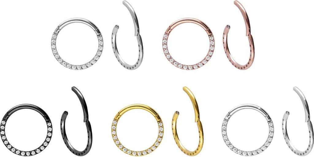 Ohrpiercing, Nasenpiercing, Septum Piercing Titan Segmentring Clicker EINGEFASSTE KRISTALLE Silber Innendurchmesser: 6 mm