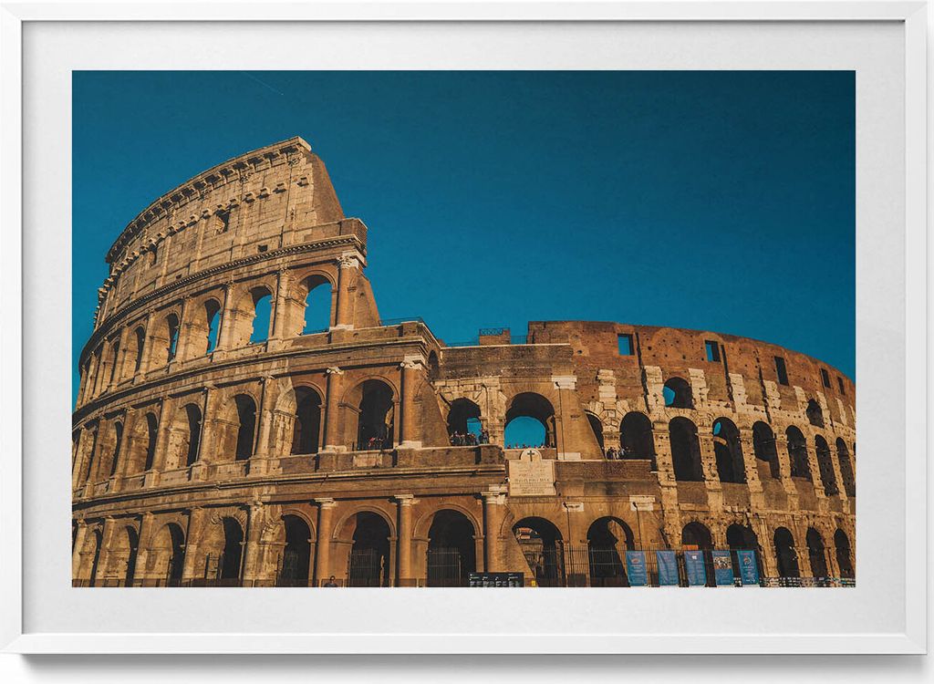 Kolosseum in Italien– Wandbild mit Rahmen – Gerahmtes Bild – Wanddekoration – 100x70 cm – Weiß Rahmen