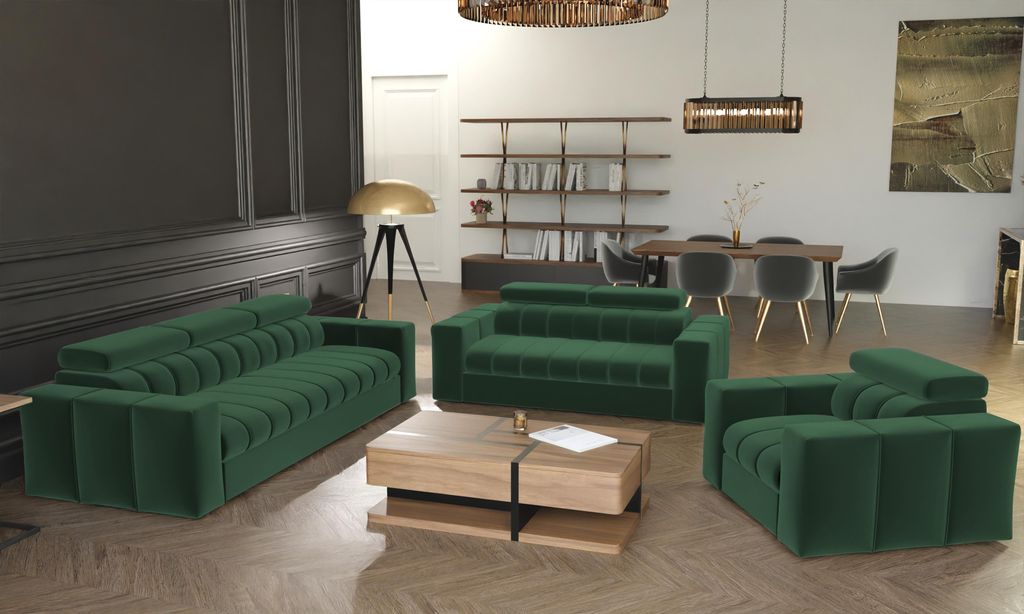 Furmeb24 Kenno 3+2+1 Lounge-Set Mit Schlaffunktion Dunkelgrün