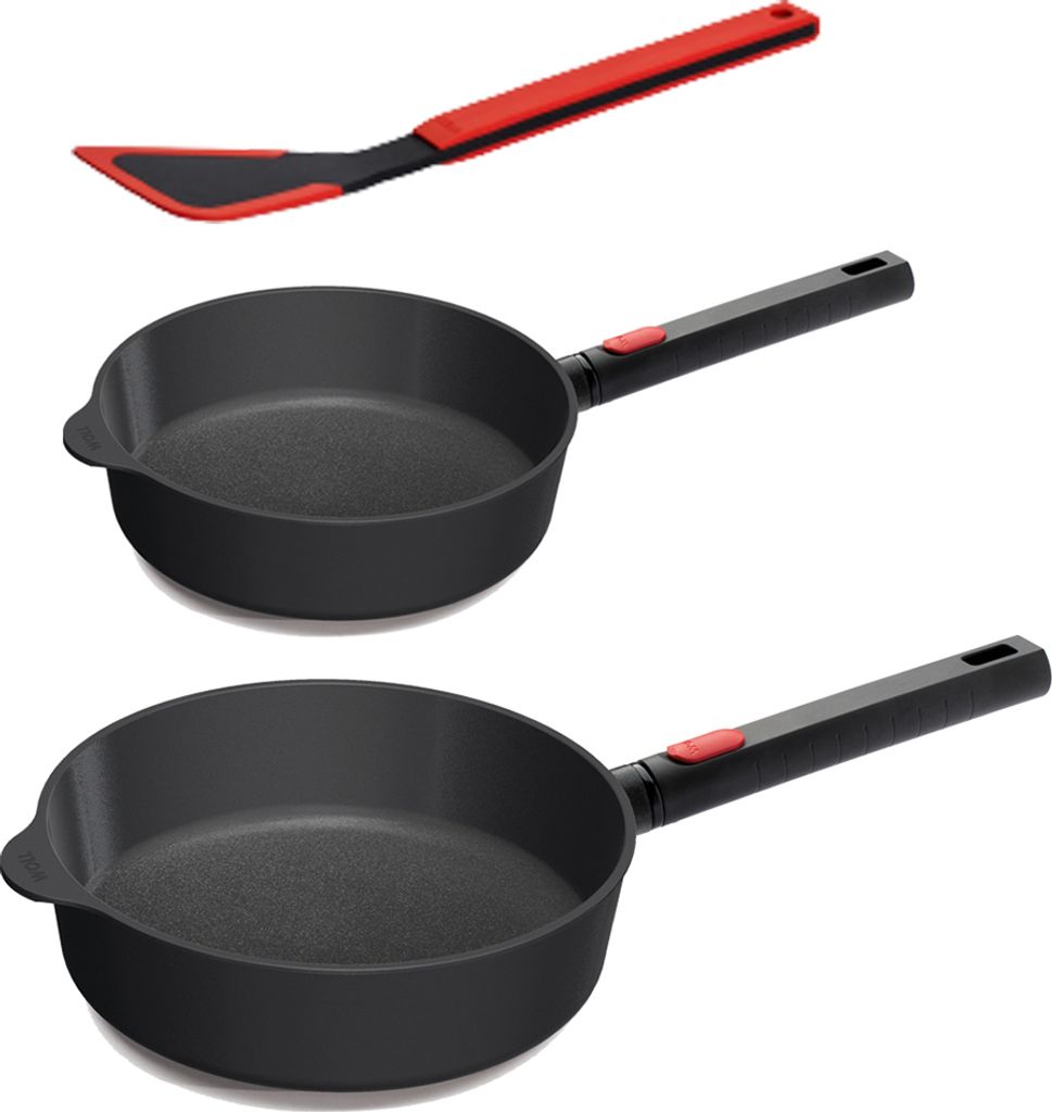 Woll "Diamond XR Logic" 2.-tlg. Pfannenset, Hochrandpfannen, Bratpfannen Ø 24 cm + 28 cm, 7 cm hoch mit abnehmbaren Stielgriff inkl. Woll Pfannenw...