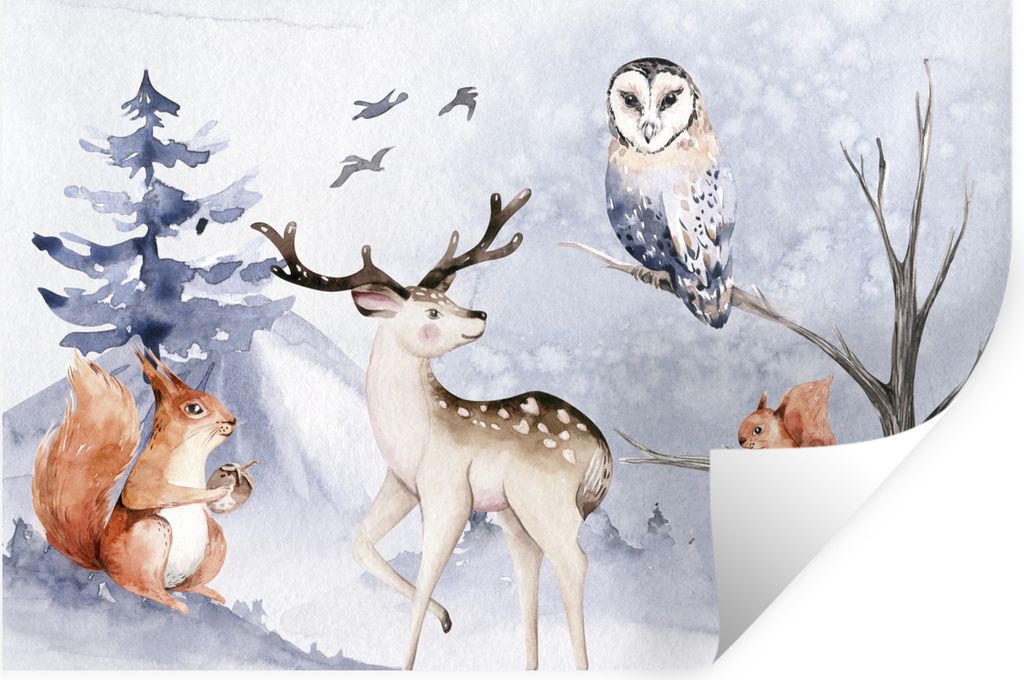 MuchoWow Wandtattoo Wandsticker Wandaufkleber Winter - Schnee - Hirsche 30x20 cm Selbstklebend und Repositionierbar - Wierderverwendbar - Selbstk...