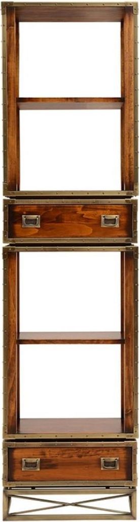 Casa Padrino Luxus Vintage Stil Regalschrank Braun / Messing 52,5 x 35 x H. 200,5 cm - Vintage Stil Bücherschrank mit 2 Schubladen - Luxus Wohnzim...