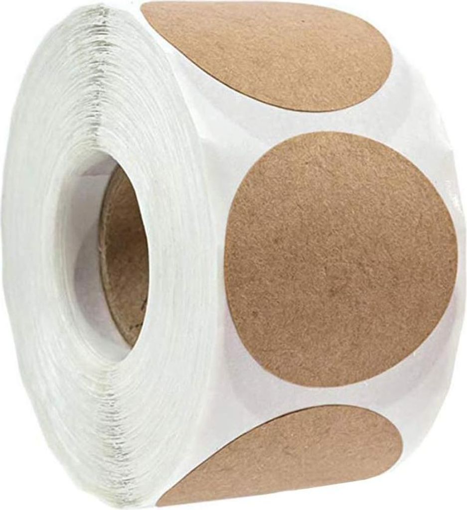 Pro Rolle - 500 Braune Kraft Runde Blanco Aufkleber für Geschäft Basteln - Organisieren Einmach Etiketten Preisschilder