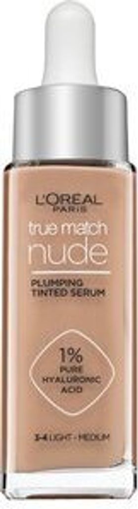 L ́Oréal Paris True Match Nude Plumping Tinted Serum Serum für Einigung des farbigen Hauttones 3-4 Light Medium 30 ml