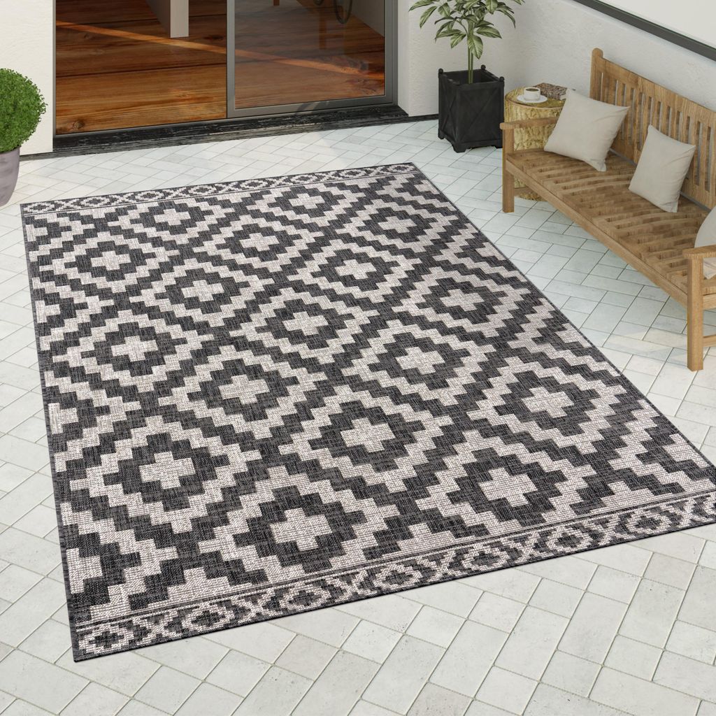 Outdoor Teppich wetterfest Boho Skandi Motiv Rauten robust Produktbild 