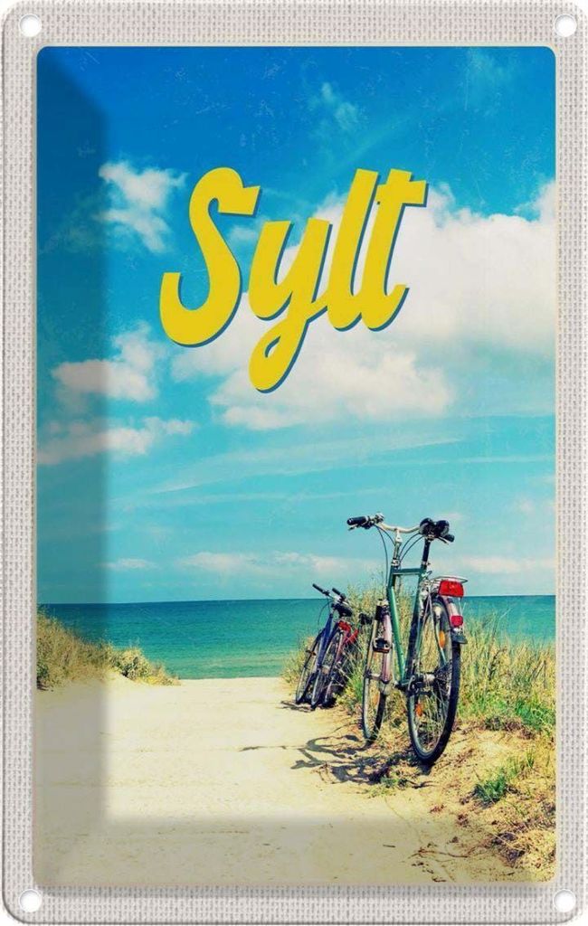 vianmo Blechschild 18x12 cm Sylt Strand Urlaub Meer Sand Sommer Fahrrad Bildmotiv Reisemotiv Abenteuer Reisen