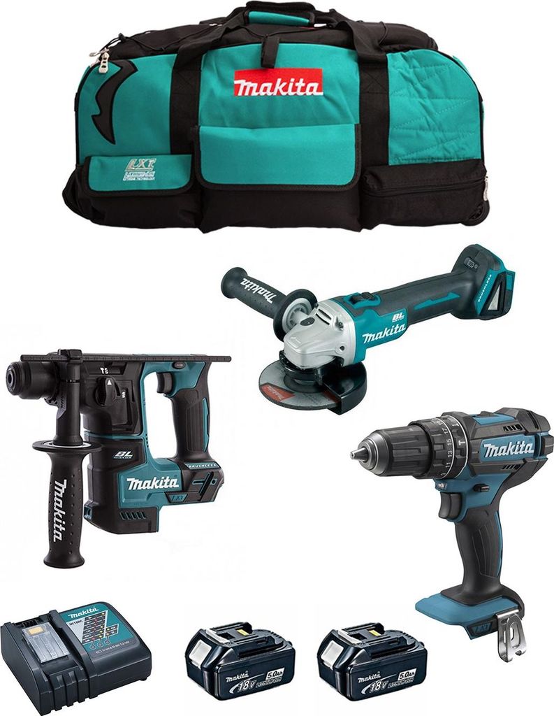 MAKITA Kit MK306 (DHP482 + DHR171 + DGA504 + 2 x 5,0 Ah + DC18RC + LXT600)
