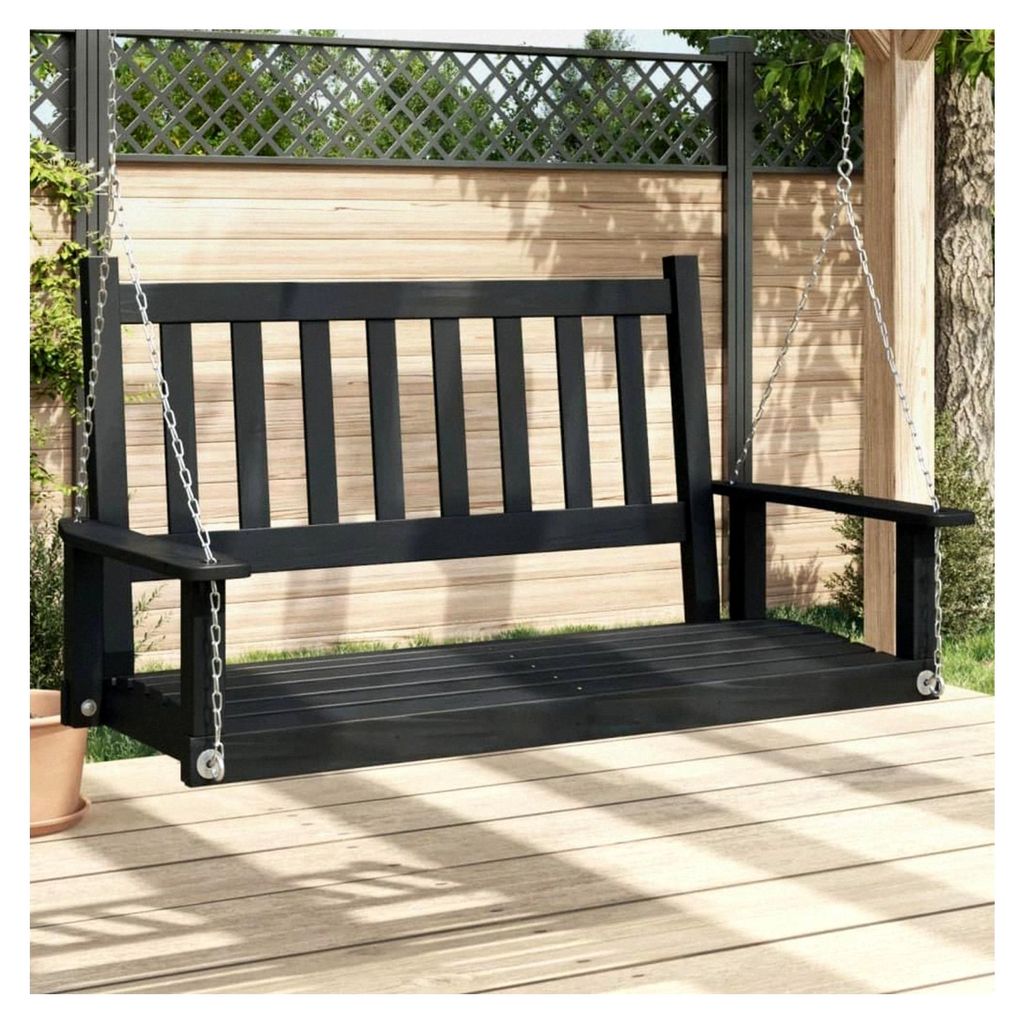 Gartenschaukelbank mit Metallketten schwarz aus massivem Tannenholz