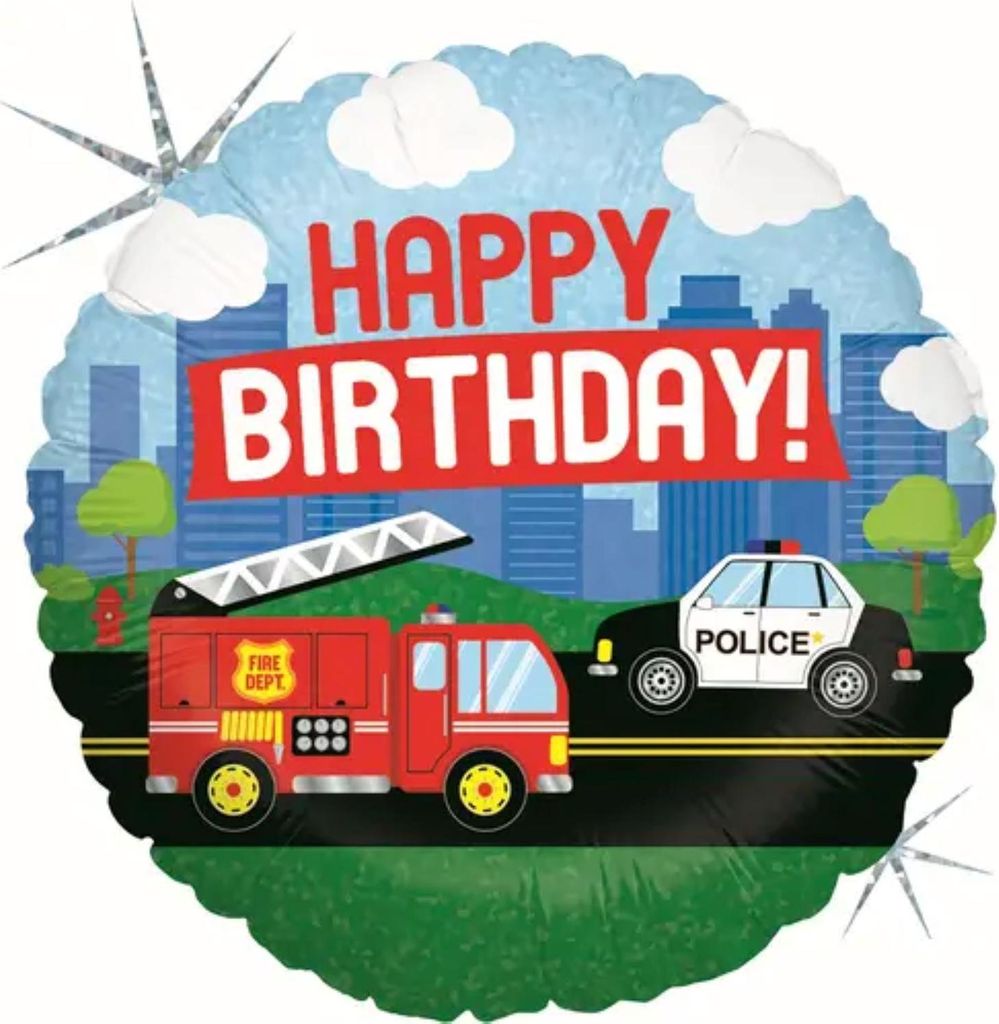 18"/Ø46cm Folienballon "Happy Birthday" Einsatzfahrzeuge