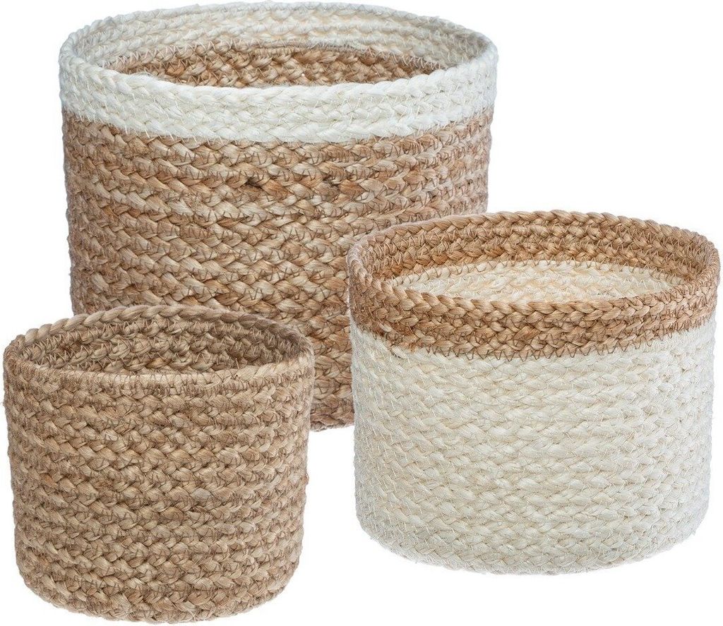 Atmosphera Créateur d'intérieur Aufbewahrungskorb 3er Set Jute braun weiß 14,5 cm x 19 cm
