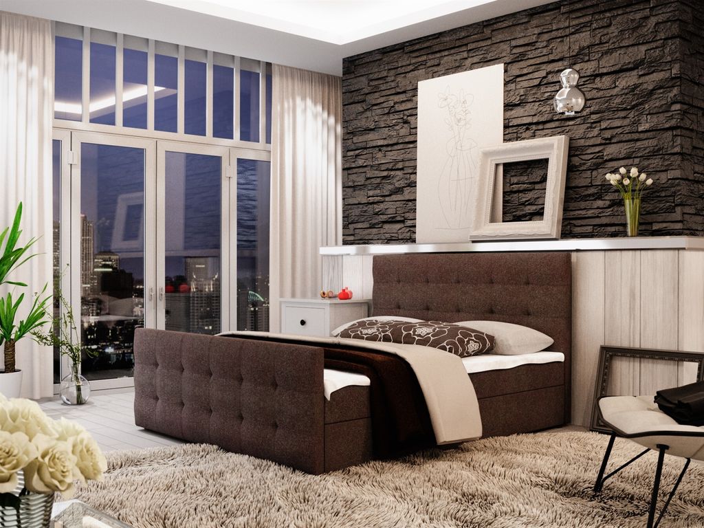 Boxspringbett Bett HUGO -Variante B- 200x200cm Braun inkl.Bettkasten