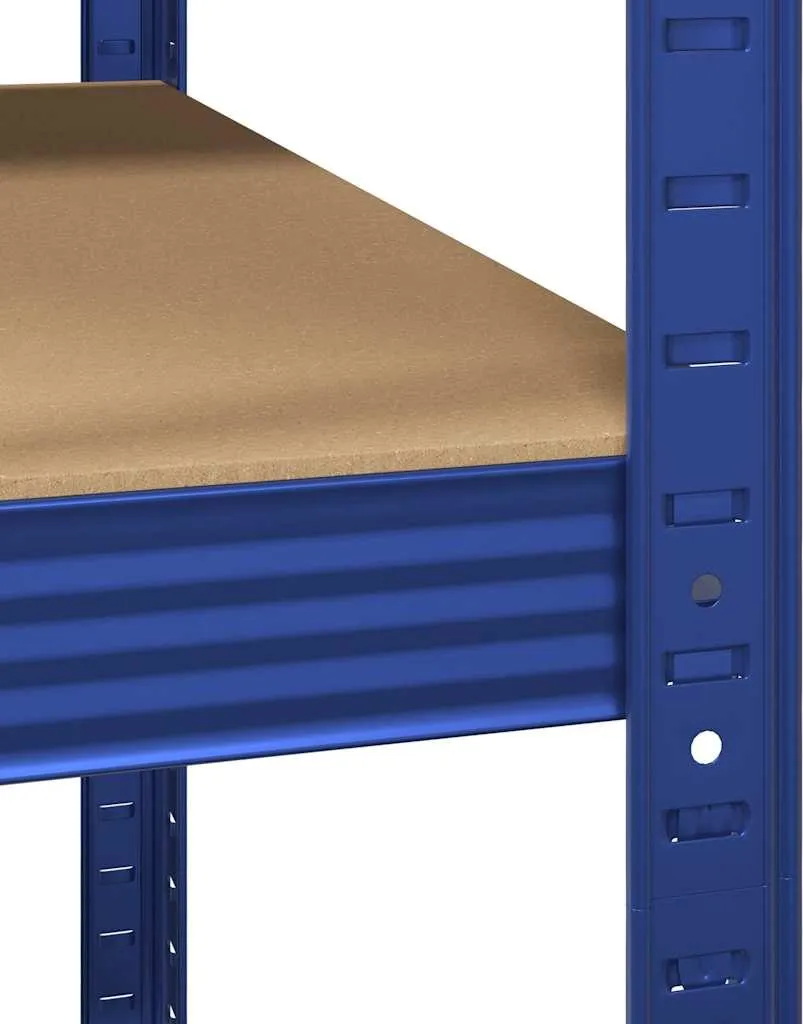 Étagère de rangement d'angle bleue 5 tablettes bois et acier fixe - 9
