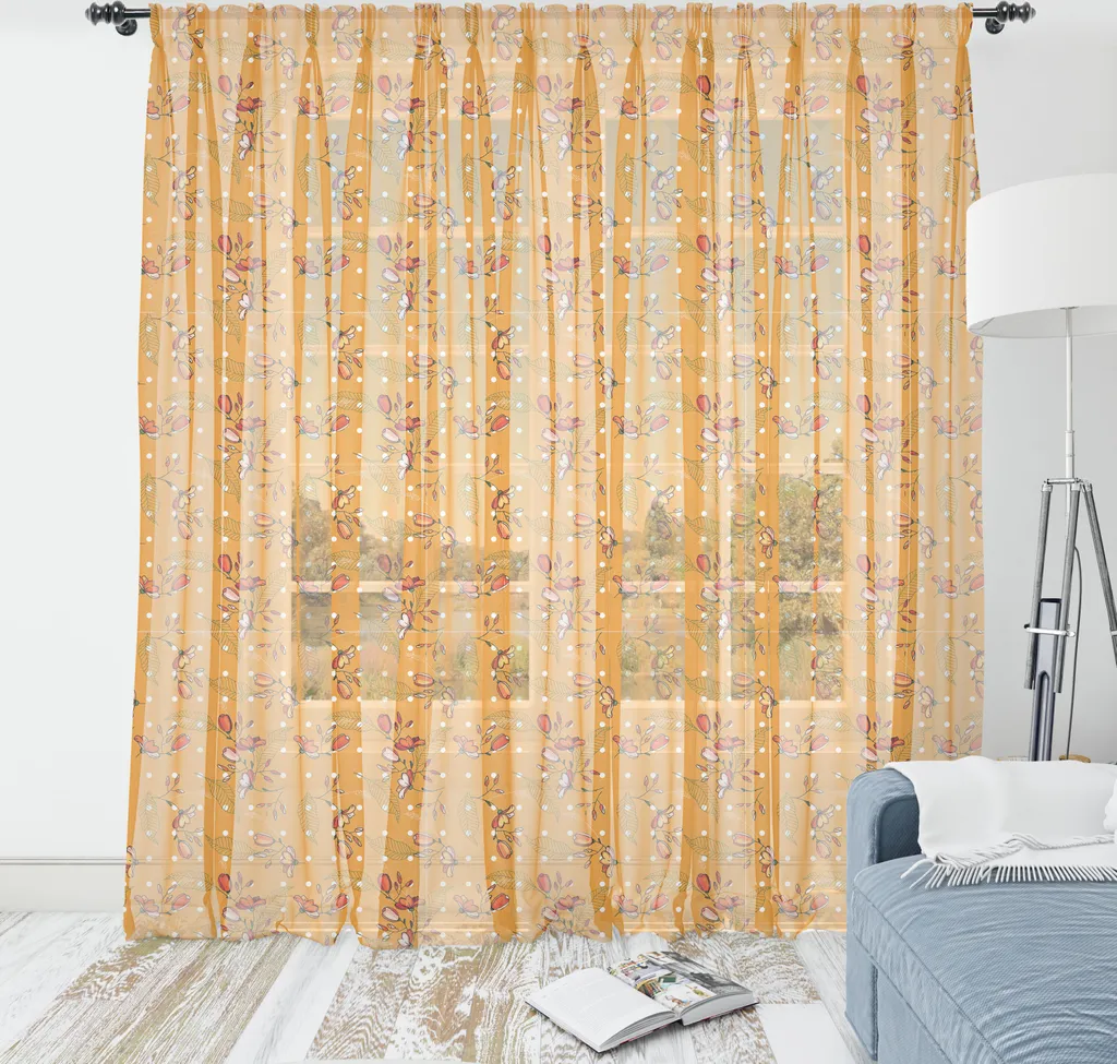 ABAKUHAUS Arazzo arancione, Botanical Blooms Boccioli in autunno Petali su sfondo bianco a pois, Soggiorno Camera da letto Arazzo in raso setoso, 210 cm x 274 cm, Calendula Rubino pallido