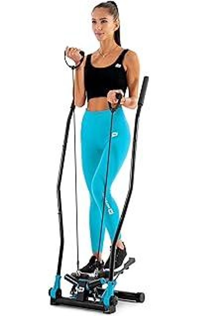 Hop-Sport Stepper mit Haltegriffen - Kompakter Swing Stepper für Zuhause, Fitnessgerät mit LCD-Display und Expandern, Nordic Walking Training, Ma...