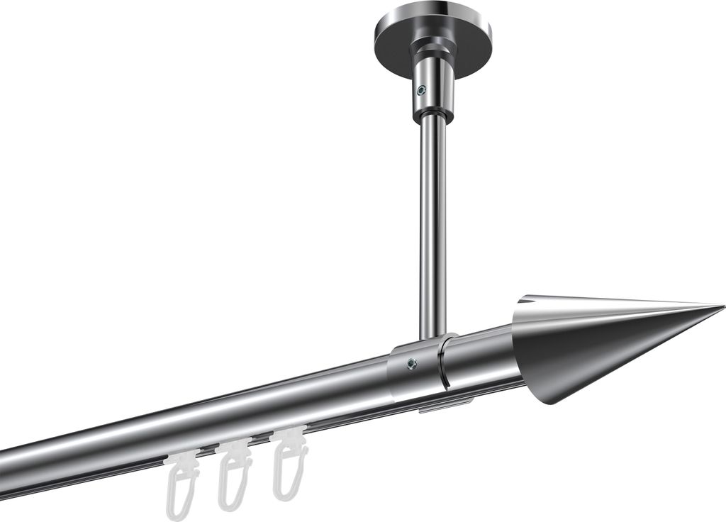 Interdeco Innenlaufstange / Gardinenstange mit Innenlauf Chrom, Typ Sonette Savio (Kegel) Deckenmontage, 20 mm Ø 1-läufig, 420 cm