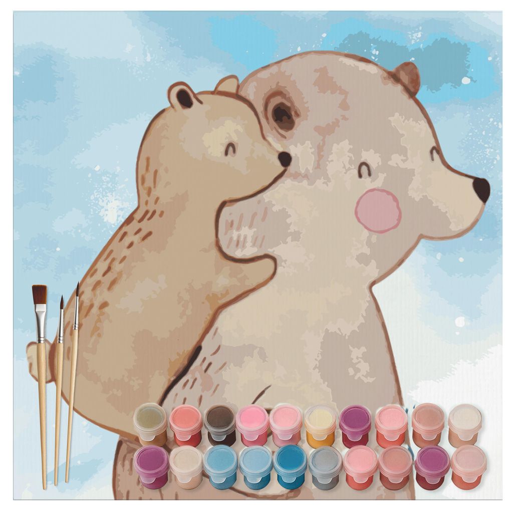 Mr. & Mrs. Panda Malen nach Zahlen Papa Bär Motiv 40 x 40 cm Mit Rahmen - Gelb Pastell - Geschenk, Bild, Geburtstag, diy set, Vater, Muttertag, Za...
