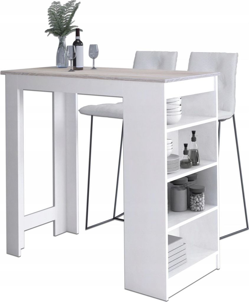 Akord Bartisch Mit Weißen Hockern Und Sonoma-Eiche Produktbild 