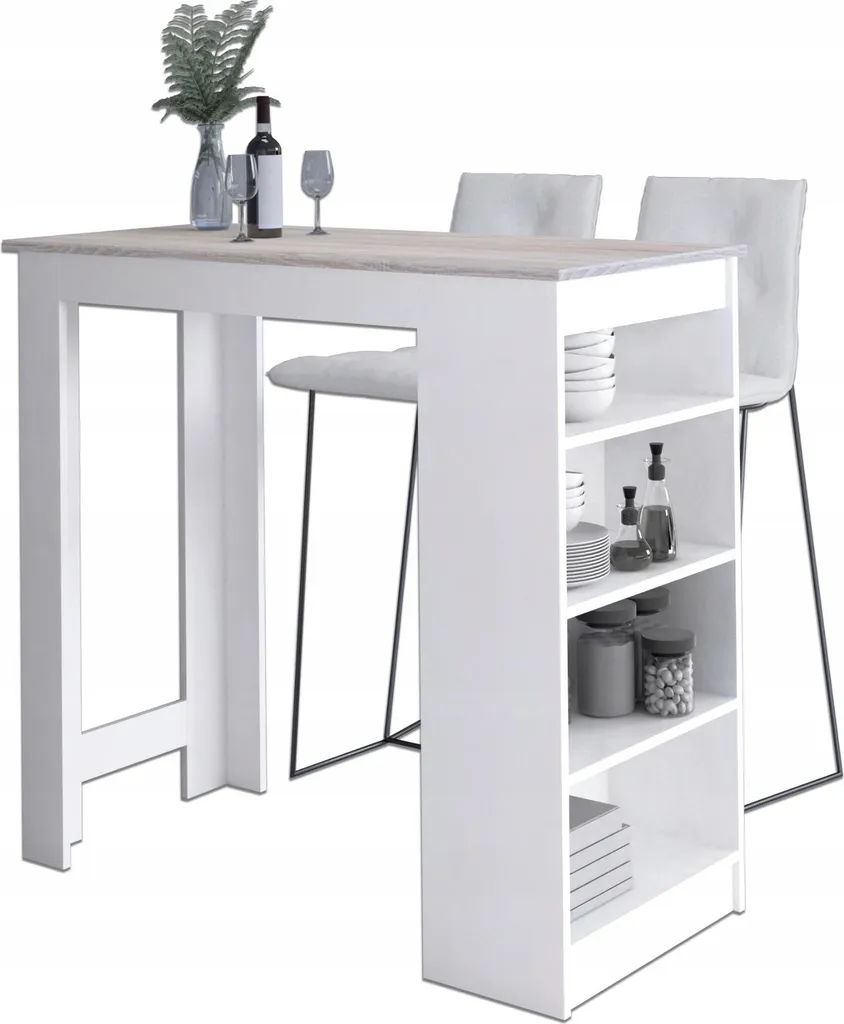 Table de Bar Akord avec Tabouret Blanc et Chêne Sonoma 115x50x103 cm