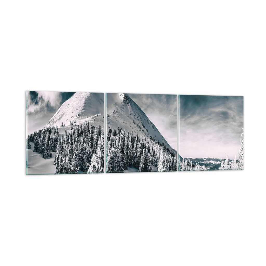 Bilder auf glas - 3 Teile - Dunkel Himmel Berg - 90x30cm - Glasbilder - Wandbilder - Bilder - zum Aufhängen bereit - Wanddekoration aus Glas - Gla...