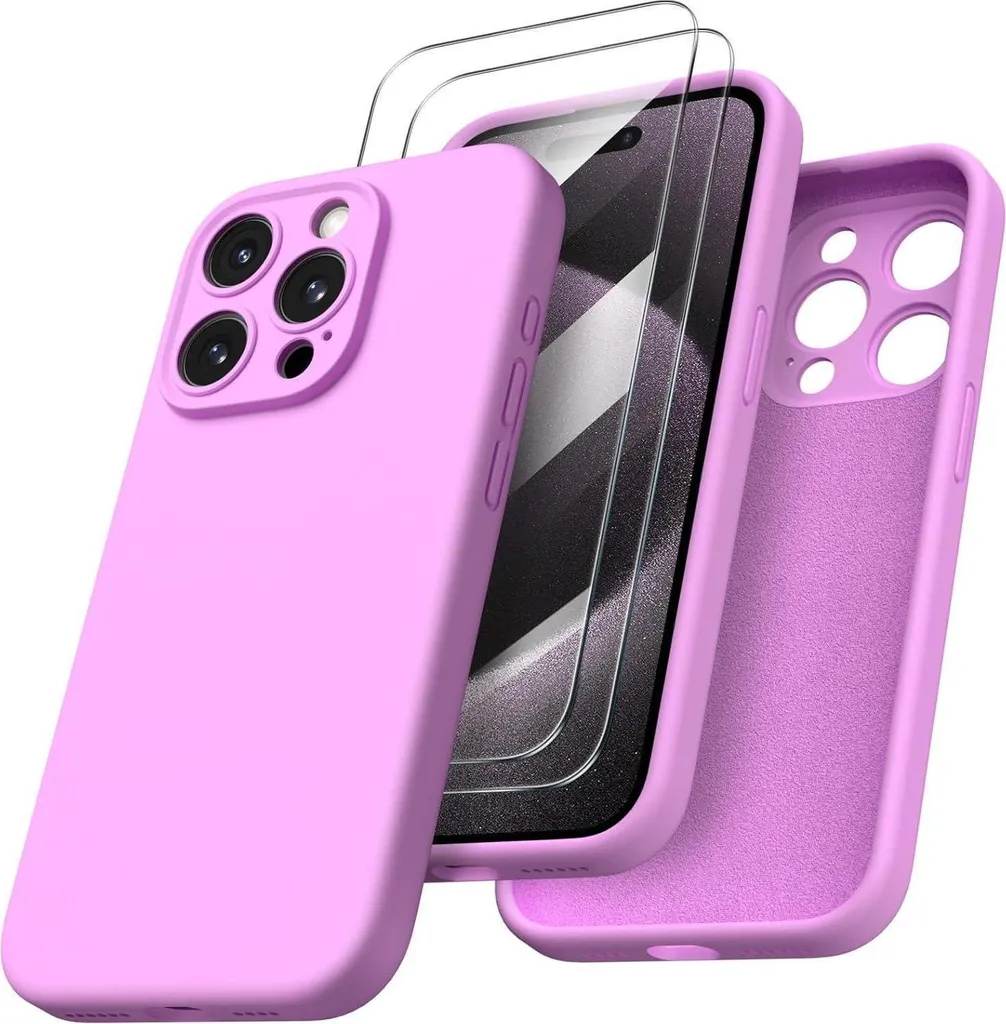 Kit Protezione iPhone 15 Pro Max: Cover ORNARTO Silicone + 2 Pellicole Vetro