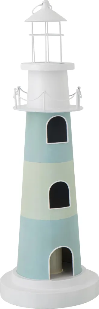 J-Line Phare Lumineux en Fer Bleu Ciel et Blanc Décoration Marine 38cm