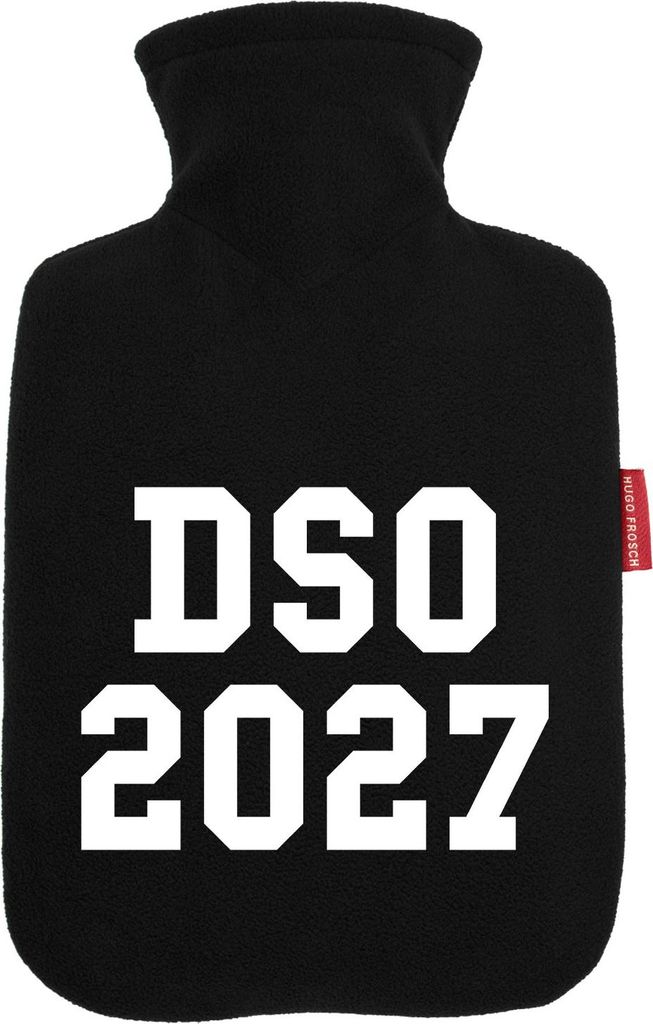 Huuraa Wärmflasche DSO 2027 Abschluss Belgien (ndl.) 1,8 Liter Black Classic Veloursbezug Bettflasche Geschenkidee