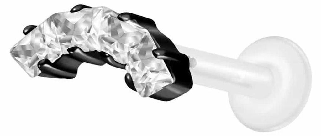 Ohrpiercing, Nasenpiercing PTFE Labret mit Innengewinde + Titan-Aufsatz EINGEFASSTE KRISTALLTRAPEZE Schwarz Stablänge: 8mm | Stabstärke: 1,2mm | ...