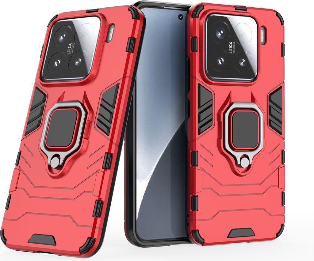 Hülle für Xiaomi 15 Handyhülle Stoßfest 360° Drehbarer Ring Ständer TPU Back Cover in Rot