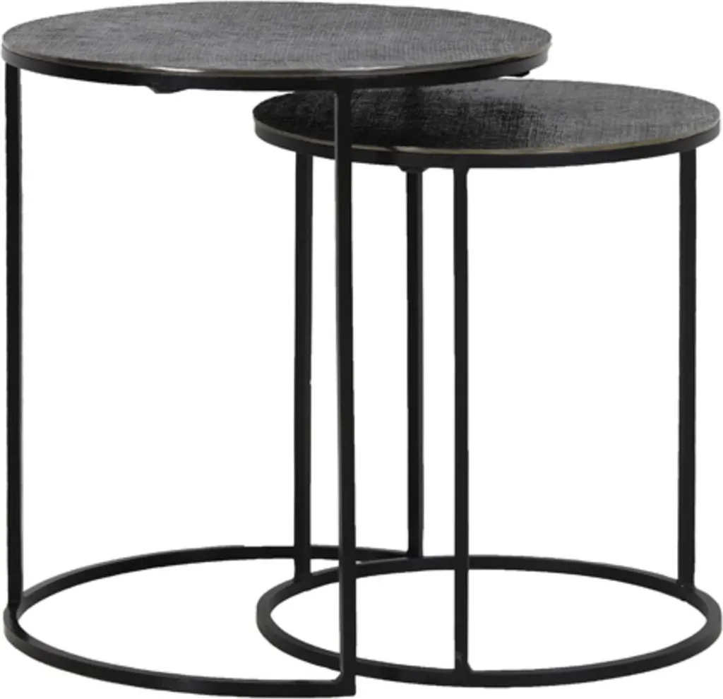 Bout de canapé Rengo noir et nickel pour salon moderne - Set de 2
