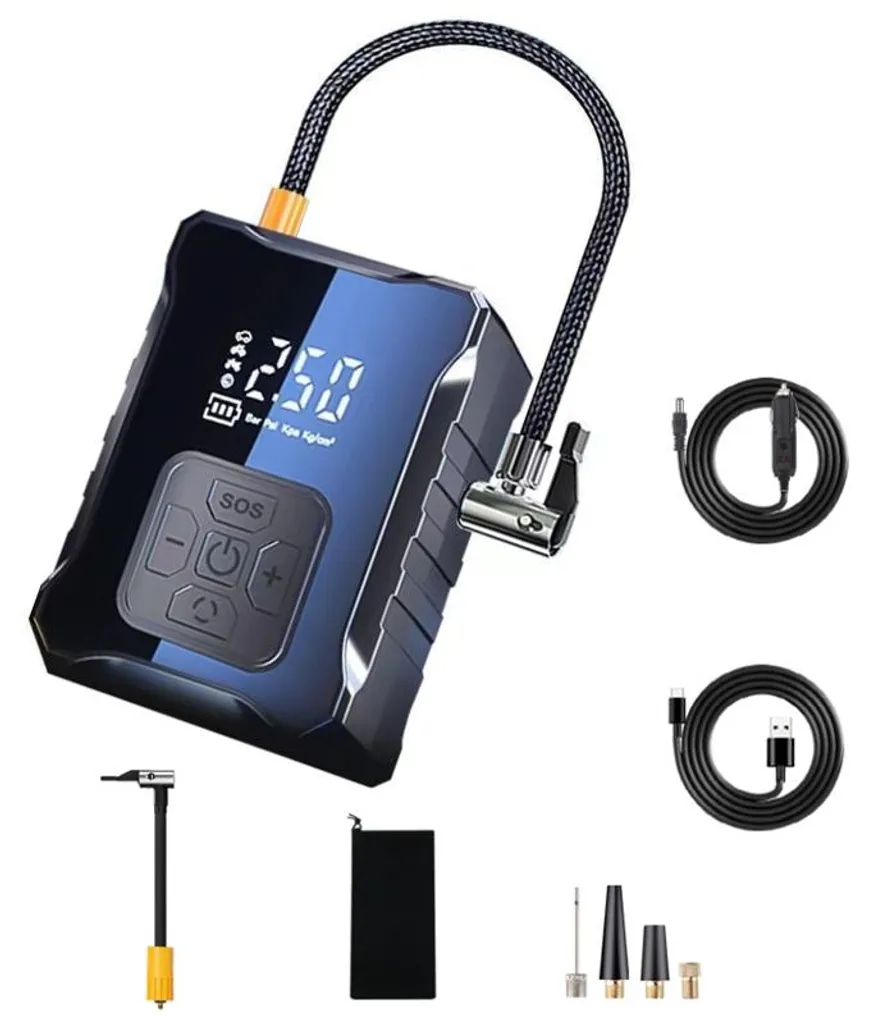Pompe à Pneus Électrique Portable 12V Double Turbo pour Auto et SUV Noir