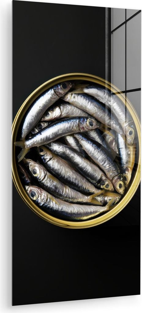 MuchoWow Glasbilder - Bilder auf Wandbild - Foto auf Glas Sardinen - Fisch - Rund - Schwarz 40x80 cm Wanddekoration aus Glas - Acrylglasbild - Acry...