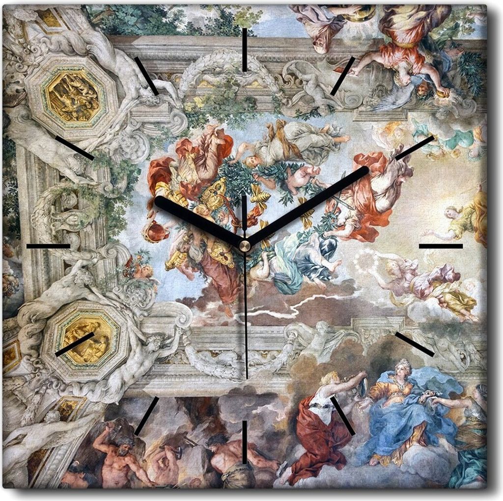 Coloray Uhr auf Leinwand 30x30 cm Wand Uhr Dekoration Wohnzimmer Segeltuch schwarze Hände -Barockfresko Italien