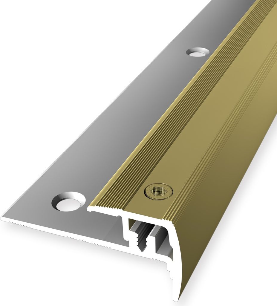 Treppenkantenprofil 21 x 21.5 x 2700 mm Winkelprofil Einfasshöhe 4 - 9 mm Aluminium Geriffelt Versenkt Gebohrt Gold Küberit