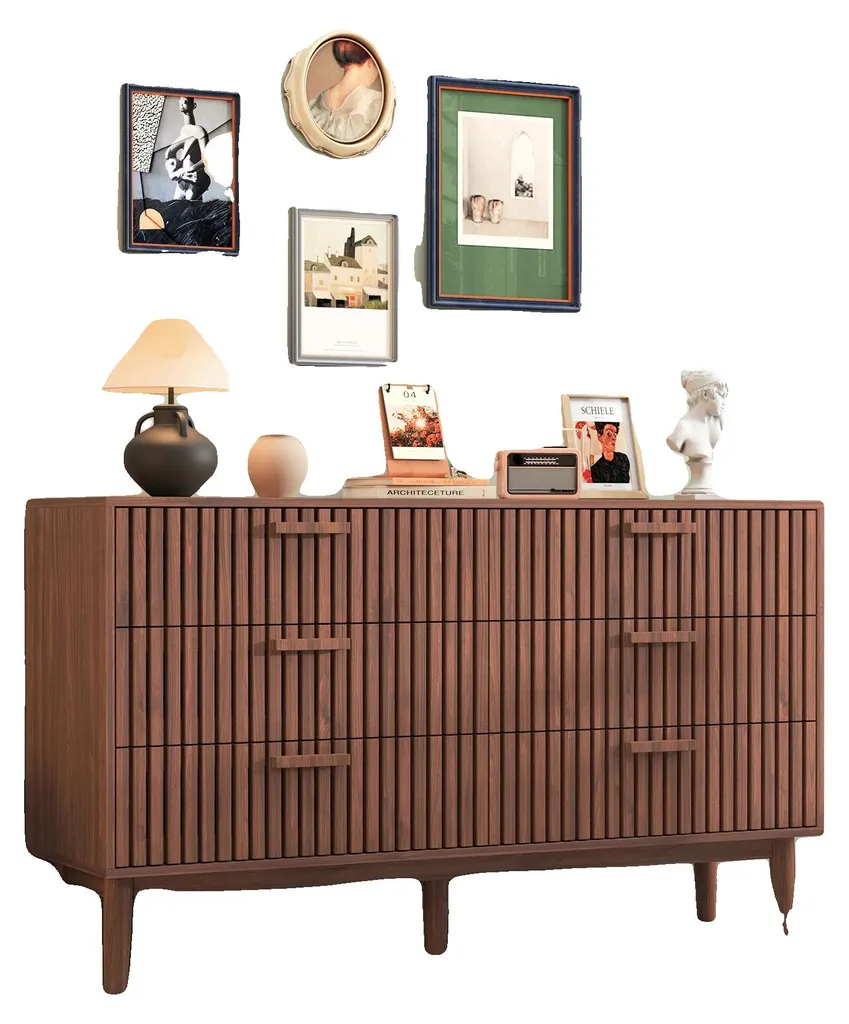 Rangement chambre commode 6 tiroirs noyer style cottage pour vêtements