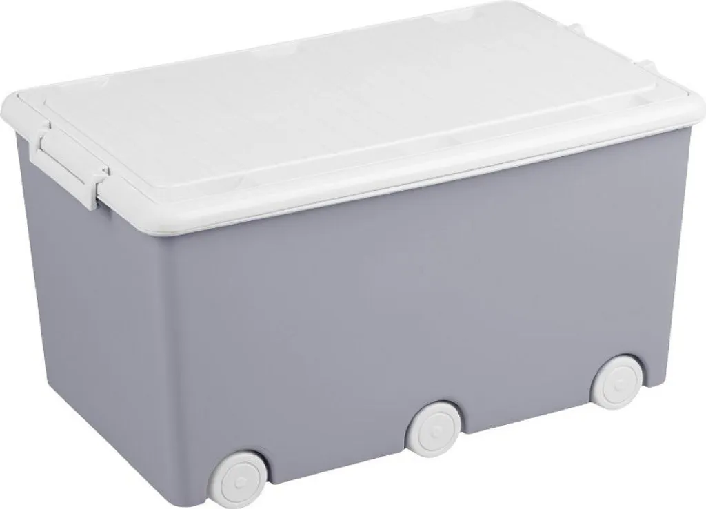 Coffre à jouets sur roulettes Tega gris - Finissez-en avec le désordre