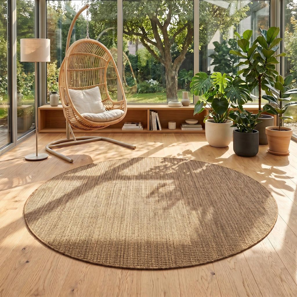 Teppium Tapis Rond Extérieur 200 cm Marron Uni Résistant UV Image du produit 