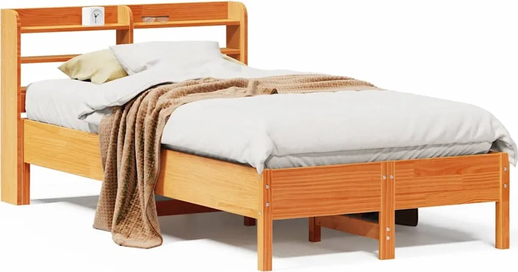 vidaXL Lit en bois de pin massif brun cireux 100x200 cm sans matelas