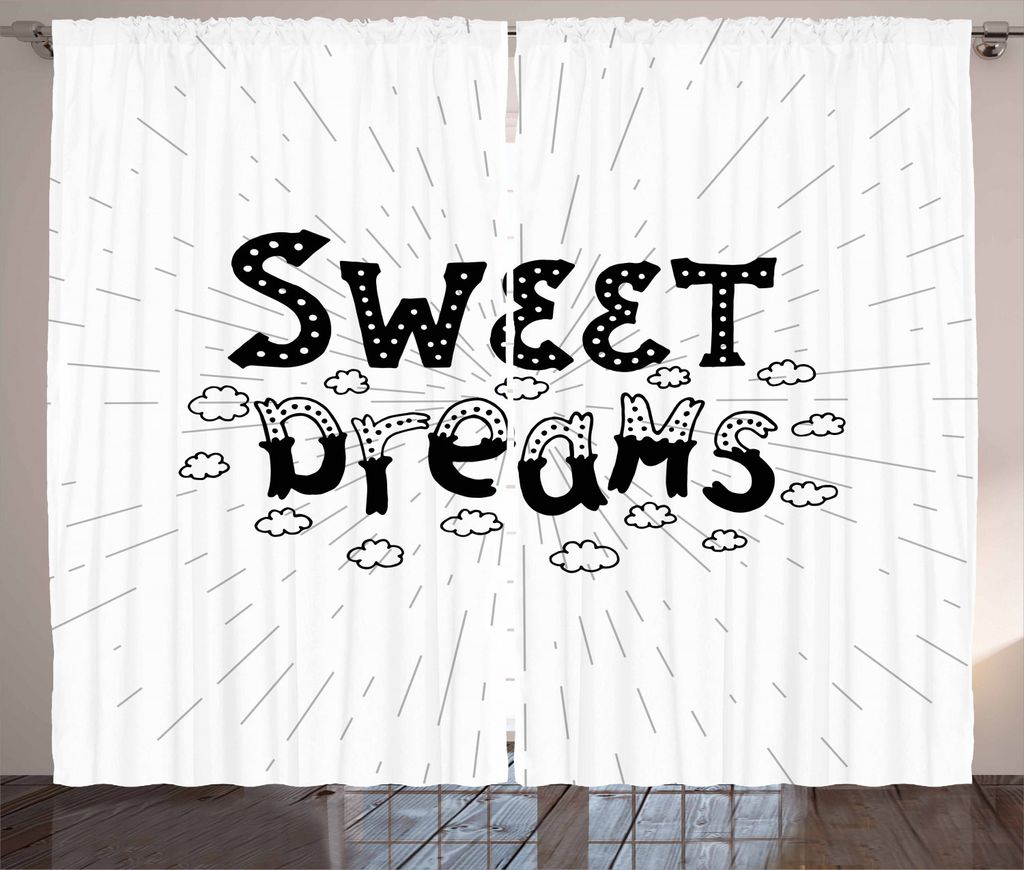 ABAKUHAUS Süße Träume Rustikaler Vorhang, Retro Zitat Wolken, Wohnzimmer Universalband Gardinen mit Schlaufen und Haken, 280 x 225 cm, Weiß und...