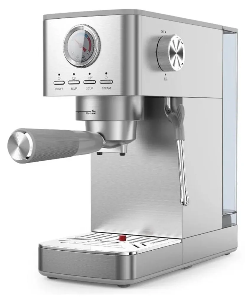 Machine à expresso 20 bars avec buse vapeur et boutons argentés - Inox
