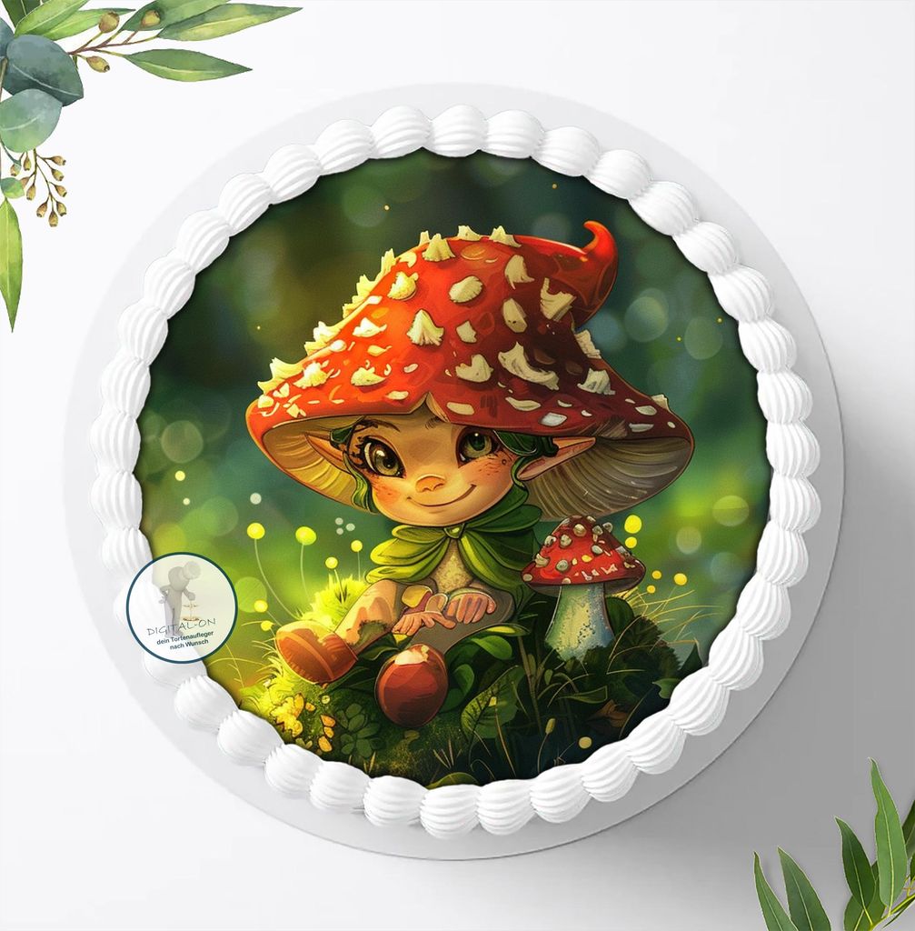 Für die Geburtstags Torte ein Tortenaufleger, Zuckerbild mit dem Motiv: Wichtel, Essbares Foto für Torten, Fondant, Ø 20cm, 1630z