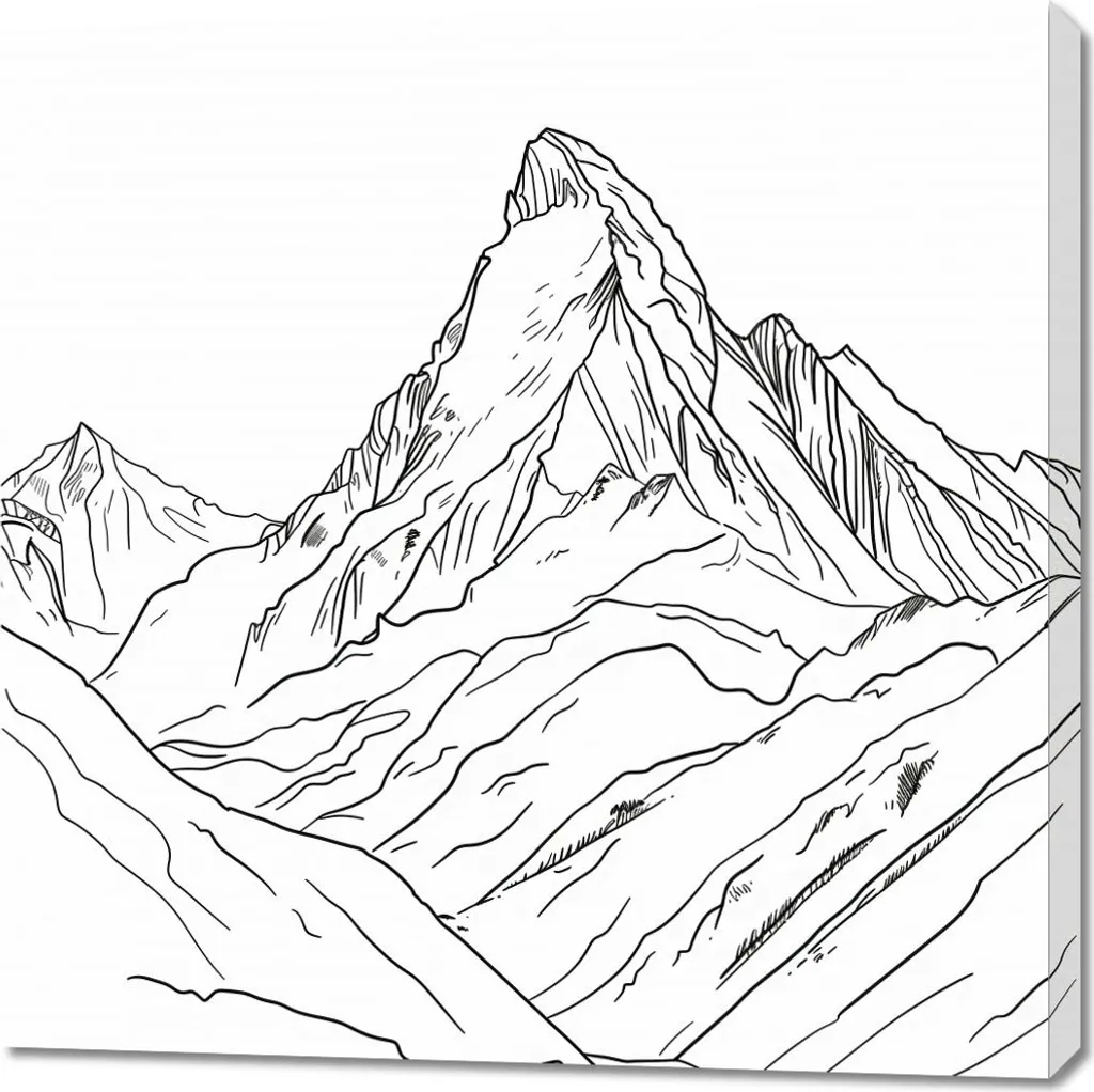 Décoration Murale Esquisse de Montagne 90x90 cm - Toile Carrée Moderne