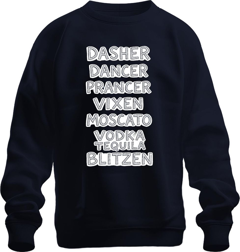 Dasher Dancer Prancer Vixen Moscato Vodka Geschenk Lustig Party Uni Sweatshirt Pullover, Navy, 3XL