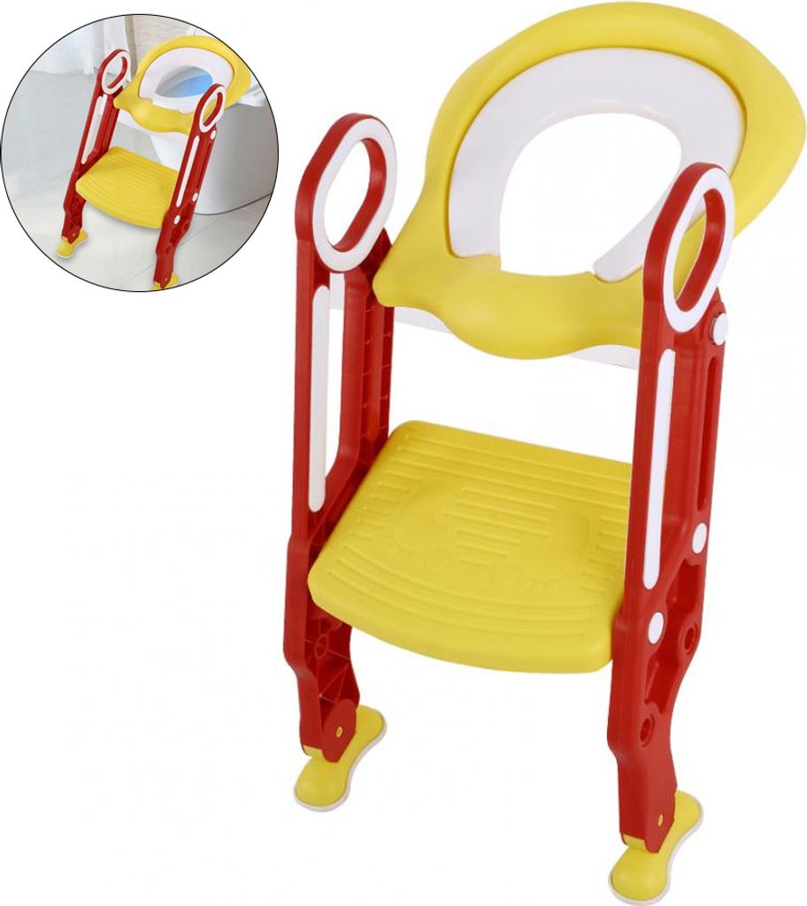 Baby Kleinkind harter Toilettenstuhl Leiter verstellbare Sicherheit Töpfchen Training Sitz (rot gelb)