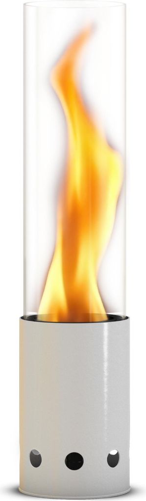 GARDENFLARE Tischfeuer – Edelstahl Feuersäule und Pelletfackel in klein – für Balkon, Garten & Terrasse, 50 cm Höhe, weiß
