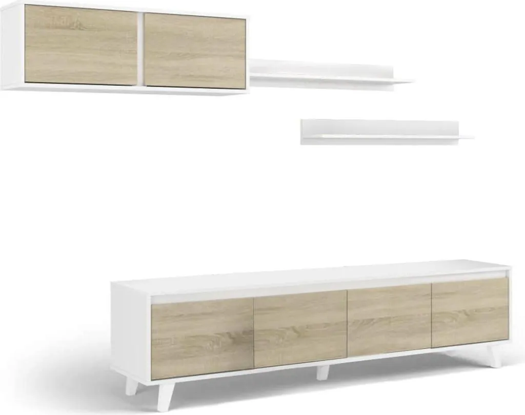 Meuble Mural Blanc 6 Étagères Pastèque en Bois Robuste Haute Qualité